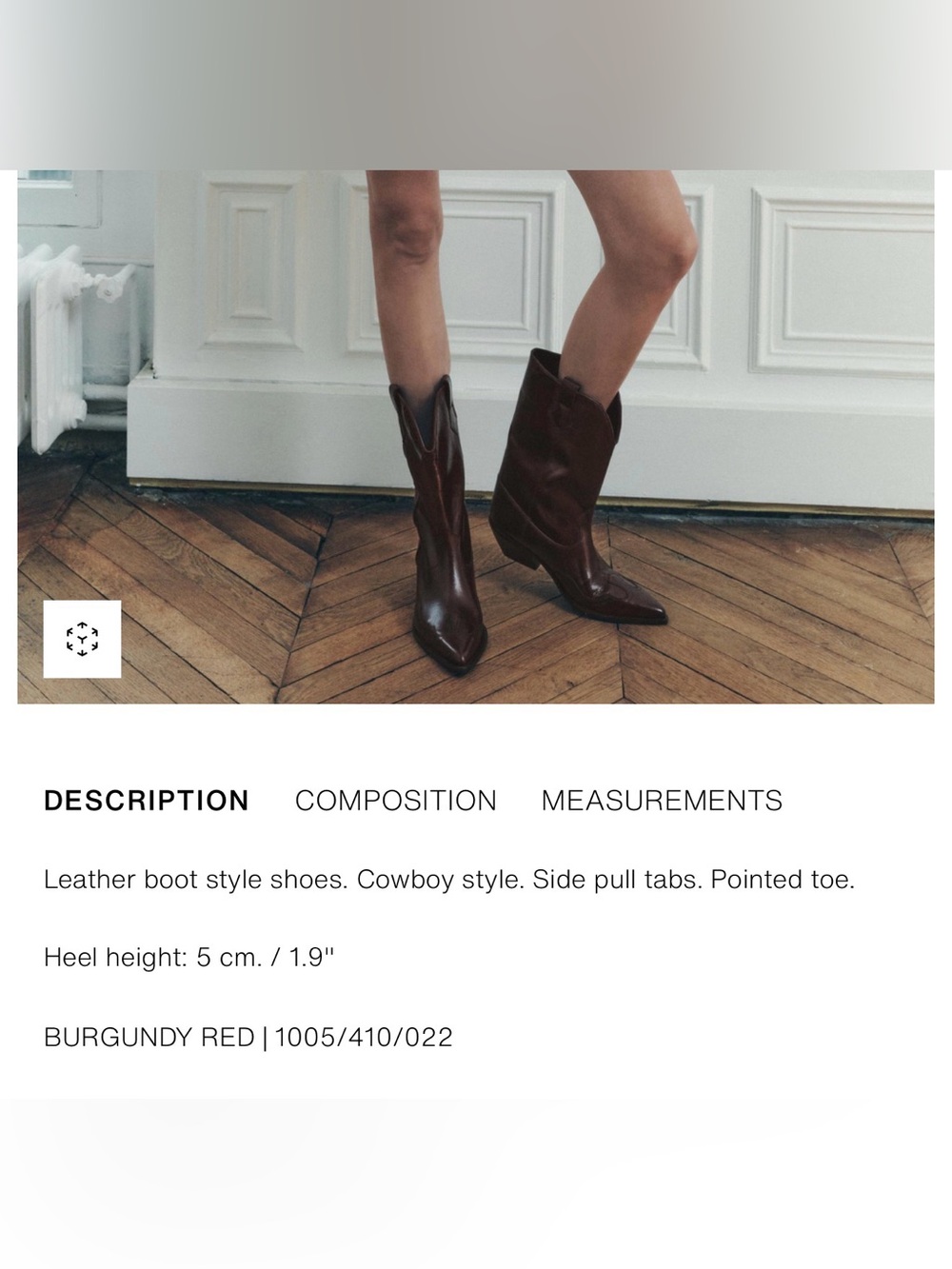 Zara Burgundy Red Leather Western Boots Size 37 - Picture 14 of 16
